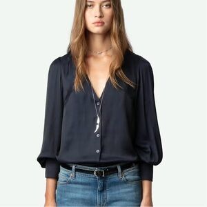 Zadig & VoltaireTinous Satin Navy Blue Blouse size XS